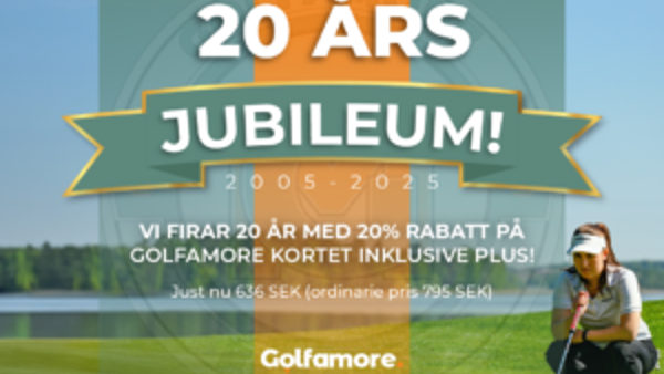 Golfamore 20 år – du får 20 % rabatt!